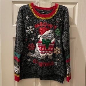 United States Sweaters Festive Cat Sweater - Black, Red, and Green